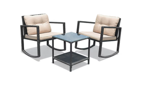 lot 38 image: Costway 3 -Piece Rattan Patio Conversation Set with Off-white Cushions