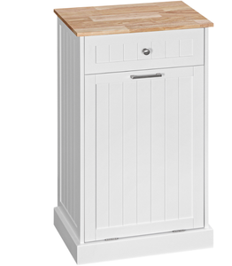 lot 151 image: HOMCOM Kitchen Tilt Out Trash Bin Cabinet Free Standing Recycling Cabinet Trash Can Holder With Drawer, White
