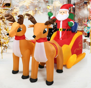 lot 156 image: 7.5 Feet Waterproof Outdoor Inflatable Santa with Double Deer and Sled