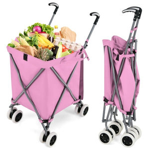 lot 166 image: Costway Folding Shopping Trolley with Waterproof Lining and Durable Steel Frame TA10025PI