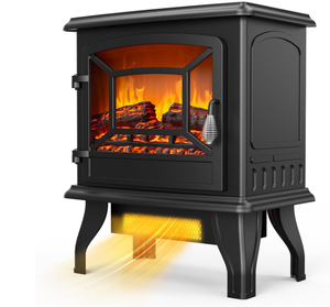 lot 211 image: ROVSUN 20 H Electric Fireplace Stove Space Heater, 1400W Portable Freestanding with Thermostat, Realistic Flame Logs, Overheat & Tip-Over Protections for Bedroom Living Room, CSA Approved