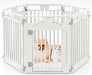 lot 222 image: Costway Foldable Puppy Playpen with 6 Panels and Lock White PW10119WH