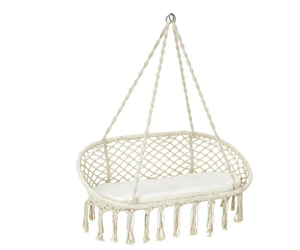 lot 225 image: 2 Person Hanging Hammock Chair with Cushion Macrame Swing-Beige