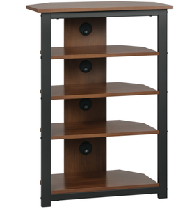 lot 229 image: HOMCOM Media Stand with 4-Tier Audio Rack AV Media Corner Shelf with Cable Management for DVD Players Game Console TV Box Cable Box Xbox WiFi Router, Brown