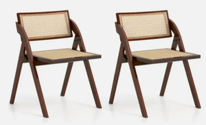 lot 300 image: Foldable Dining Chairs Set of 2 with Woven Rattan Backrest