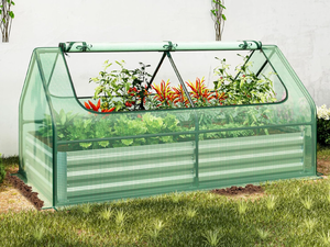 lot 301 image: Raised Garden Bed with Cover, 6FT x 3FT x 3FT Galvanized Bottomless Garden Bed with Greenhouse, Dual 2-Tier Roll-Up Windows, Outdoor Metal Planter Box Kit with Cover