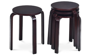 lot 305 image: Set of 4 Bar Stools - Stackable Wood Dining With Round Top, 18-inch Bentwood Backless for Kitchen, Home, Garden, Living and Class Room (Natural)