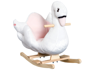 lot 311 image: Qaba Kids Ride On Rocking Horse Plush Swan Style Toy with Music for Over 18 Months Children, White and Pink