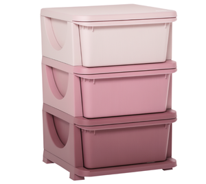 lot 313 image: Qaba 3 Tier Kids Storage Unit, 3 Drawer Chest Toy Organizer Plastic Bins for Kids Bedroom Nursery Kindergarten Living Room for Boys Girls Toddlers, Pink