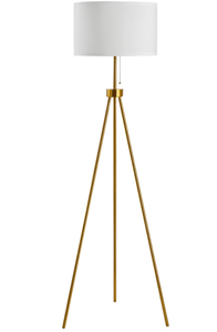 lot 317 image: HOMCOM 59.75 Tripod Floor Lamp with Pull Chain Standing, Fabric Lampshade E26 Lamp Holder Steel for Living Room, Bedroom, Office, Gold