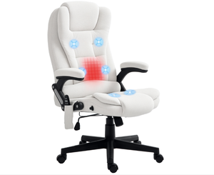 lot 325 image: HOMCOM 6 Point Vibrating Massage Office Chair with Heat, Linen High Back Massage Desk Chair with Reclining Backrest, White(m-3)