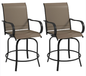 lot 80 image: Outsunny Outdoor Bar Stools Set of 2, 360° Swivel Bar Height Chairs, 26.75 x 29.5 x 48.5, Tan