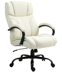 lot 81 image: Vinsetto 500lbs Big and Tall Office Chair, Executive Computer Chair with Adjustable Height, Swivel Wheels, Cream White