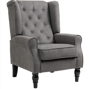 lot 86 image: HOMCOM Wingback Accent Chair for Living Room, Button-Tufted Lounge Chair with Round Armrests and Wood Legs, Dark Gray