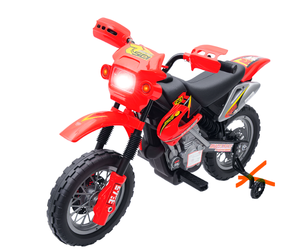 lot 115 image: Aosom 6V Kids Motorcycle, Electric Motorcycle with Dirt Bike Style, Street Bike Design Battery Powered Ride On Toy with Training Wheels, Headlight, Music, Ages 5-8, Red