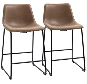 lot 232 image: HOMCOM Counter Height Bar Stools Set of 2 Vintage PU Leather Barstools with Footrest for Dining Room