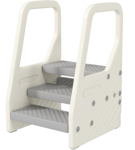 lot 240 image: Qaba Adjustable 3 Step Toddler Tower with Handles, Non-slip Surface & Foot Pads, Gray