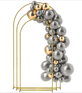 lot 329 image: Outsunny Metal Arch Backdrop Stand Set of 3, 76.56 ft Wedding Arch Frame, Balloon Backdrop Arch Stand Set for Birthday Party, Bridal Shower, Graduation, Ceremony, Banquet Decorations, Gold