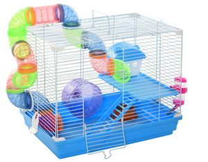 lot 339 image: PawHut 2-Level Hamster Cage Rodent Gerbil House Mouse Mice Rat Habitat Metal Wire with Exercise Wheel, Play Tubes, Water Bottle, Food Dishes, & Interior Ladder