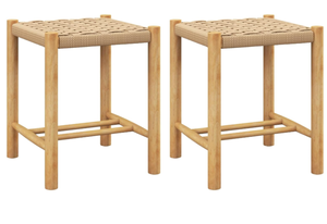 lot 414 image: Giantex Wood Stools Set of 2, 18 Tall Boho Backless Stool Chairs with Rubber Wood Legs, Max Load 330 Lbs, Armless Wicker Stools for Kitchen Dining Room Indoor Outdoor