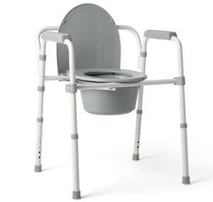 lot 422 image: Medline 3-in-1 Steel Adjustable Bedside Commode w Microban Protection, Portable Bedside Toilet, 350 lb. Weight Capacity, Removable 7.5 QT. Bucket, Toilet Chair For Elderly, Tool-Free Assembly, Gray
