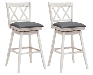 lot 426 image: COSTWAY Bar Stool Set of 2, 360° Swivel Bar Height 29.5 inch Bar Stool with Foot Rest Upholstered Cushion & Ergonomic Backrest, Sturdy Frame, for Pub, Restaurant, Home (2, Antique White Grey)