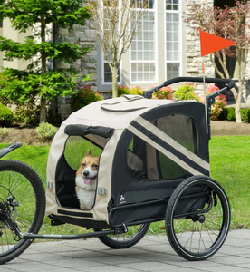 lot 16 image: Aosom 2-in-1 Pet Bike Trailer for Small Dogs, Road-Visibility Dog Stroller Bicycle Carrier, Weather-Strong Bike Wagon Trailer Sidecar Attachment, White