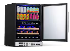 lot 29 image: NewAir Premium 24 in. Dual Zone 20 Wine Bottles and 70 Cans Beverage and Wine Cooler w Customizable Shelves in Stainless Steel