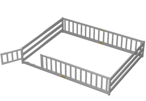 lot 51 image: Queen Size Floor Bed Kids Montessori Bed Frame with Full Length Safety Guardrails-Gray