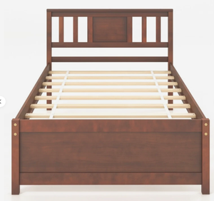 lot 53 image: Giantex Solid Wood Platform Bed Frame Mid Century Full Bed Frame with Headboard