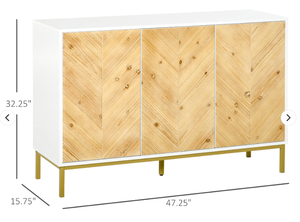 lot 68 image: HOMCOM 3 Door Sideboard Buffet Cabinet, Coffee Bar Cabinet with Chevron Pattern, Adjustable Shelf and Metal Legs, Natural Wood