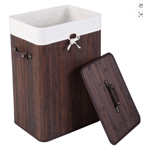 lot 109 image: 19 Gal Rectangle Laundry Basket Bamboo Clothes Hamper with Handles and Lid