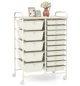 lot 111 image: 15 Drawers Rolling Storage Cart, Utility Tools Paper Organizer, Mobile Storage Organizer with Wheels, Art Cart Organizer for Kids, Craft Storage Cart for Office, School, Home (White)