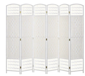 lot 342 image: Homcom - Room Divider, Folding Privacy Screen, Room Separator, Wave Fiber Freestanding Partition Wall Divider - White