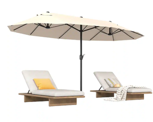 lot 343 image: Outsunny - Extra Large 15 ft Patio Umbrella, Double-Sided Large Outdoor Umbrella with Crank Handle and Air Vents for Backyard - Cream White