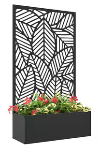 lot 344 image: Outdoor Privacy Screen with Planter Box, Black, Metal Privacy Panel, and Raised Garden Bed