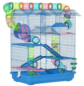 lot 351 image: PawHut 5-Tier Hamster Cage with Tubes and Tunnels, Water Bottle, Food Dish, Exercise Wheel