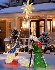 lot 400 image: Goplus 6 FT Christmas Lighted Nativity Scene, Pre-Lit Holy Family Set Christmas Decoration with 240 LED Lights, Zip Ties & Ground Stakes, Indoor Outdoor Nativity Set for Garden, Yard & Lawn
