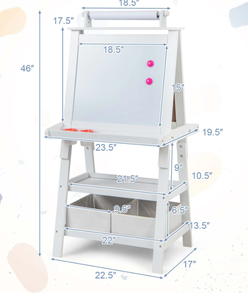 lot 401 image: Costway Kids Art Easel Double Sided Chalkboard Magnetic Whiteboard with Storage Tray White