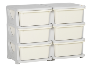 lot 437 image: Qaba 3 Tier Kids Storage Unit, Toy Organizers and Storage with 6 Drawer Chest for Kids Bedroom Nursery Kindergarten Living Room for Boys Girls Toddlers, Cream White