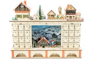 lot 442 image: Clever Creations Wooden Christmas Advent Calendar, Countdown to Christmas, LED Holiday Decoration, Battery Operated, Snowy Town