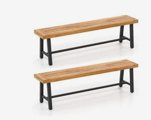 lot 54 image: 3-Person Outdoor Garden Backless Bench Acacia Wood Patio Park Bench Porch Yard