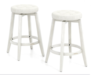 lot 403 image: 360-Degree Swivel Upholstered Rubberwood Frame Bar Stool Set of 2 with Footrest