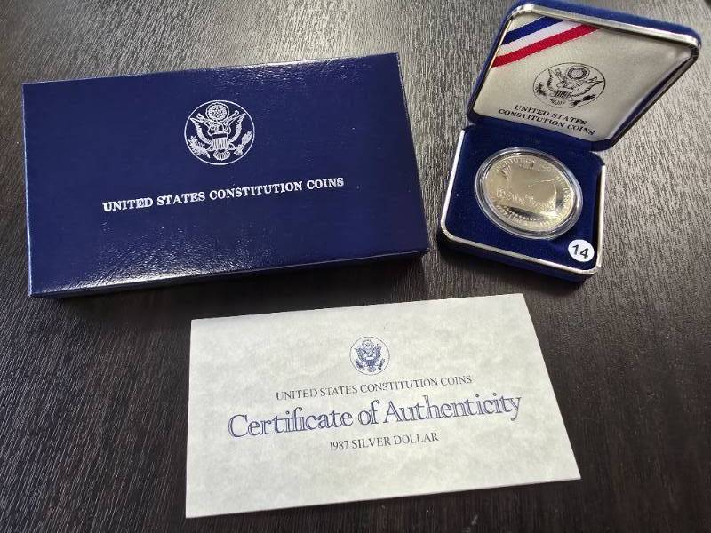 lot 14 image: 1987-S Proof We the People Silver Comm. Dollar Original Mint Box & COA