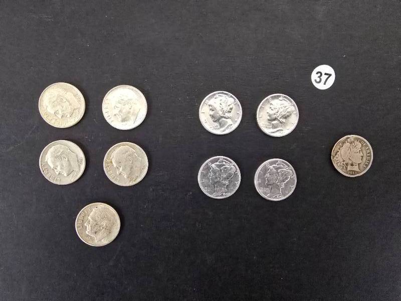 lot 37 image: Ten Assorted Silver Dimes