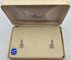 lot 6N image: Mansel Sterling Silver Synthetic Spinel Screw-Back Earrings in Box