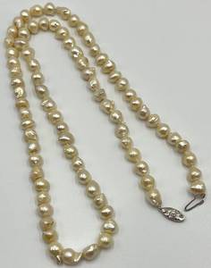 lot 10N image: 14.5 Cultured Baroque Pearl Necklace with Silver Clasp