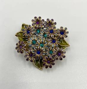 lot 23N image: Vintage Floral Enamel Brooch with Purple and Blue Accents