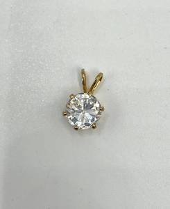 lot 44N image: 14k Gold Solitaire Pendant with Clear Round Stone