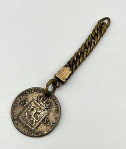 lot 58N image: 1847 Norway 1 Skilling Specie Coin with Vintage Fob Chain
